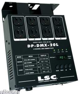 The DP-DMX20L is a 4-channel DMX dimmer pack. This pack can serve as a stand-alone chaser or a DMX dimmer pack.