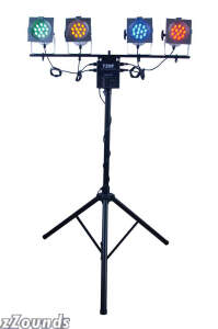 The American DJ LS80 LED System is a great all in one set up for any mobile entertainer. This popular American DJ lighting system features four LED par cans; one red, one green, one blue and one amber. Each par can uses 12x 1-Watt LEDs producing bright color washes of light. Plus each par can is rated at an extremely long 50,000 hour life and features a 25-degree beam angle. Dimensions of a single par can is 7 x 7 x 8.75 inches.