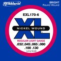 D'Addario EXL170-6 XL Nickel Wound 6-String Bass Strings (Regular Light, Long)