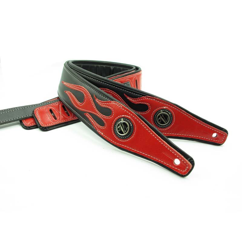 Vorson Leather Flame Guitar Strap - Red on Black -  VOR A5H1010RB