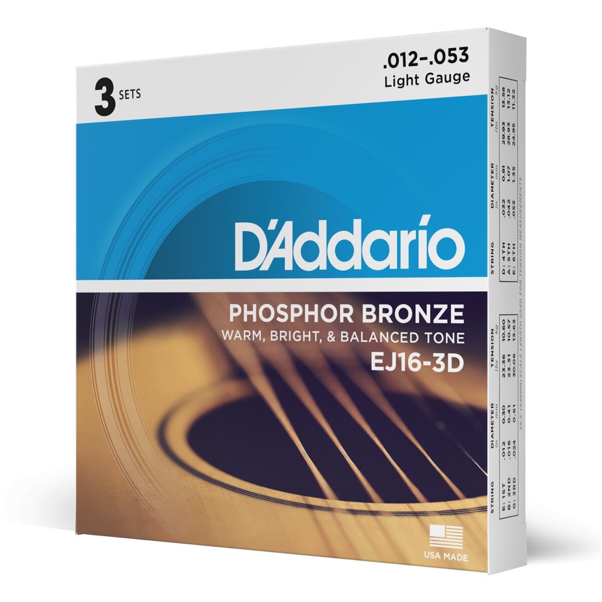 DAddario EJ16 Pho Bronz Aco Gtr Strings Lt 3 PK -  D'Addario, EJ16-3D