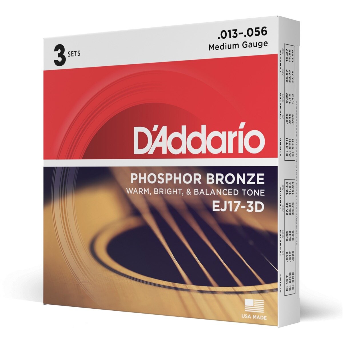 DAddario EJ17 Pho Bronz Aco Gtr Strings Med 3 Pk -  D'Addario, EJ17-3D