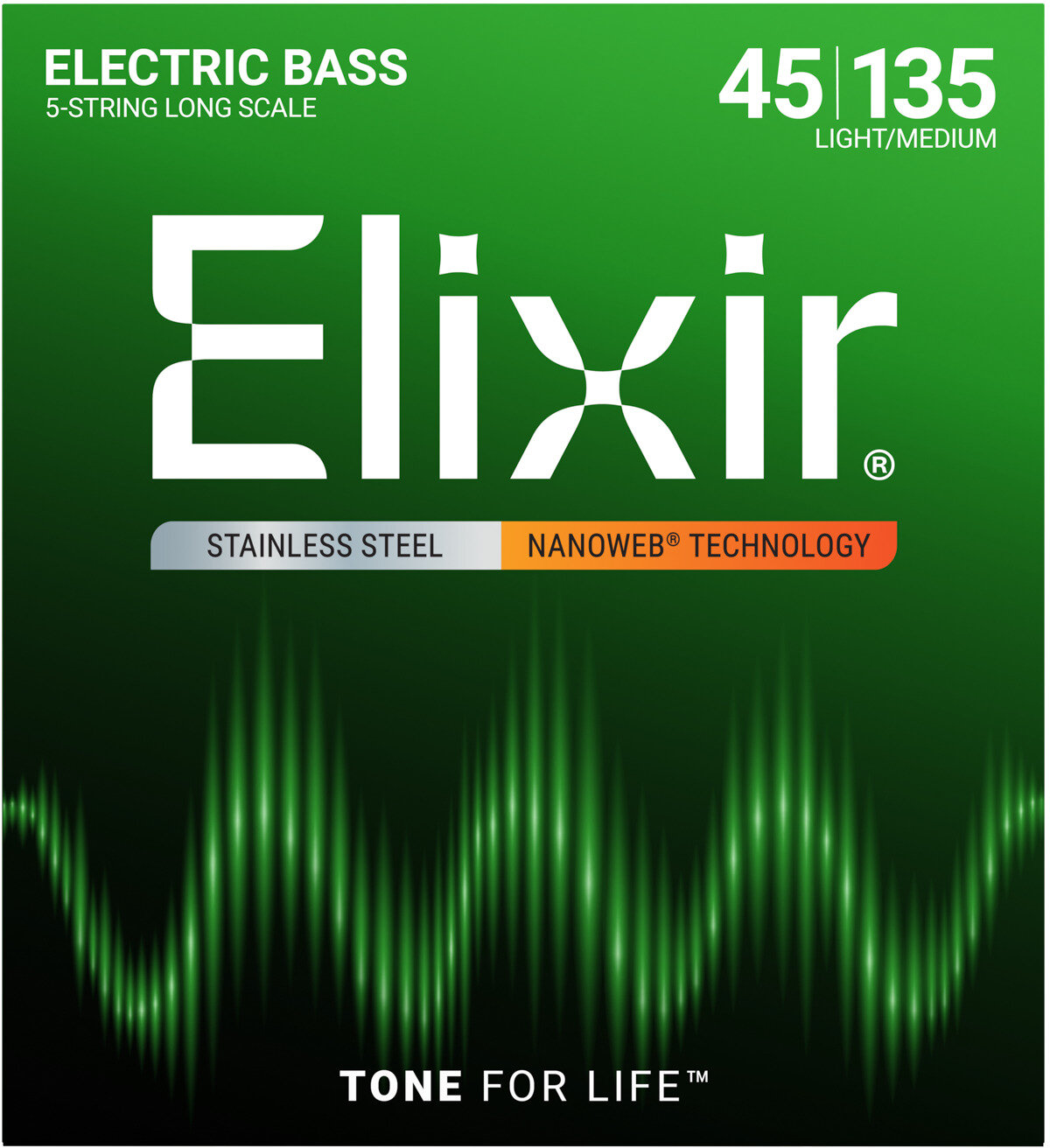 Elixir 14782 Stainless Steel NANOWEB 5St Bass Set